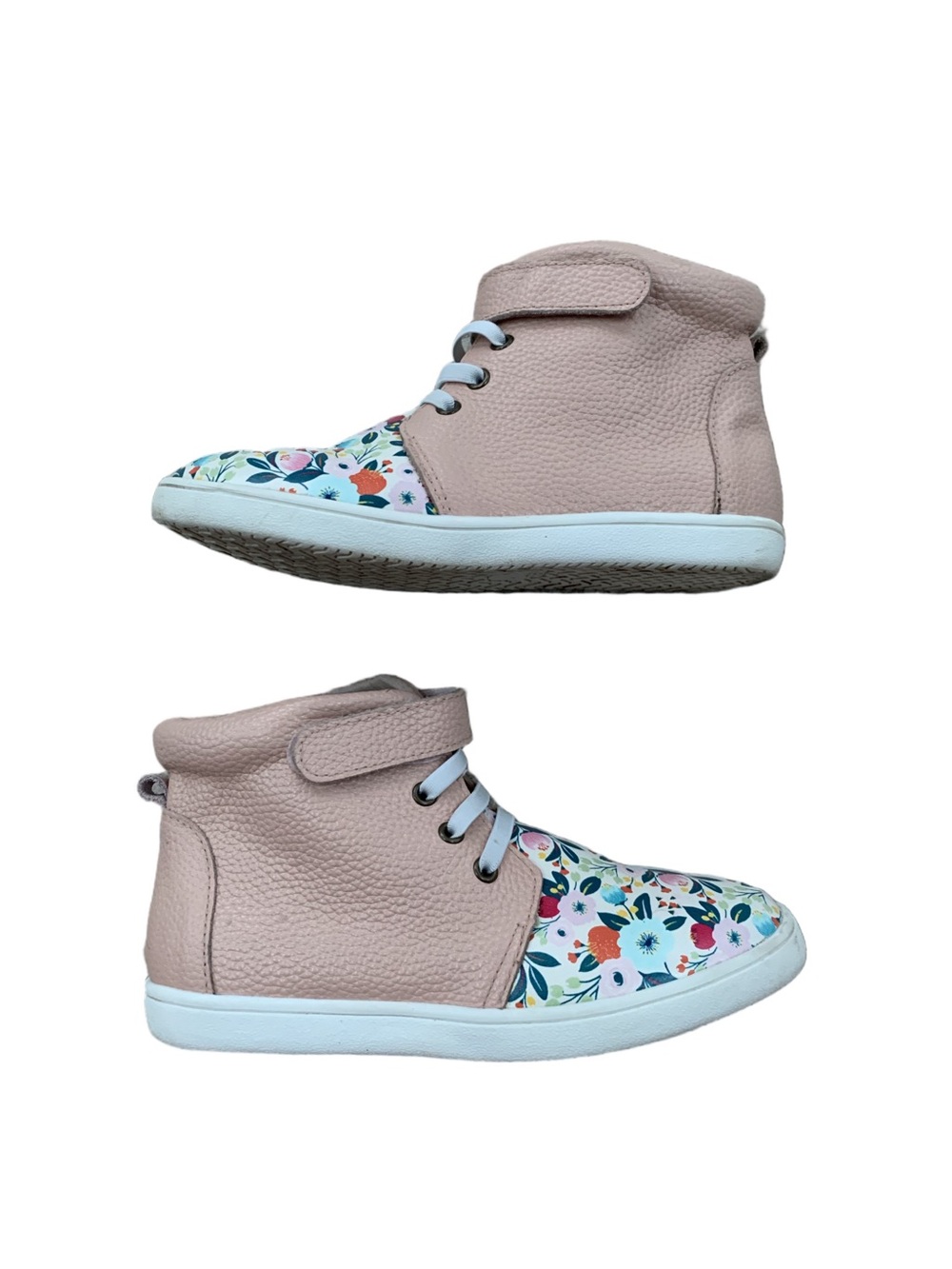 Monkey Feet Size 5-6 Years Pink Flower Pebbled Leather High Top Sneakers